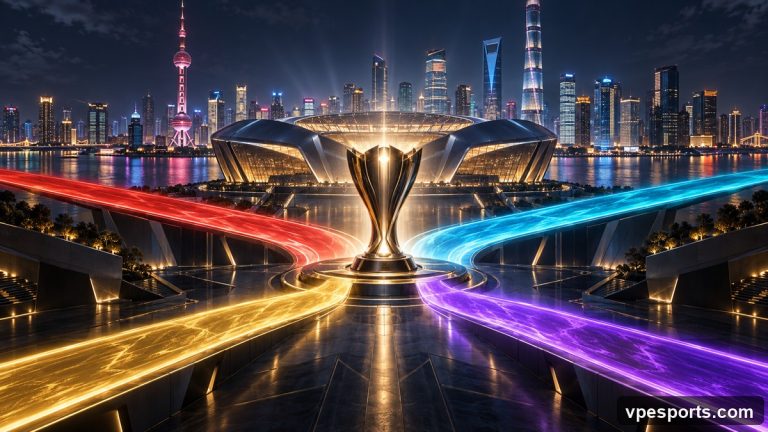 Konzeptuelle Illustration von vier Regionen, die in Champions Shanghai zusammenlaufen
