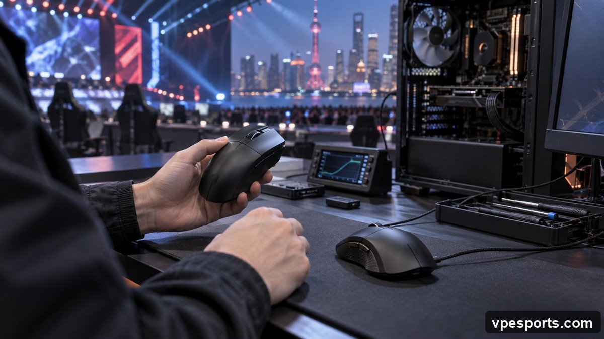 Conceptuele illustratie van een esports-speler die een muis controleert voor een wedstrijd