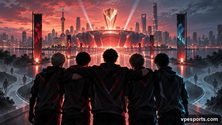 Conceptuele illustratie van vijf teamgenoten die aan een mogelijke laatste kampioensrun beginnen