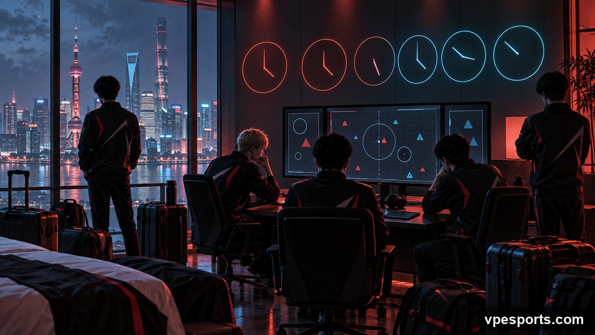 Konzeptillustration eines Esport-Teams, das seinen Zeitplan in Shanghai anpasst