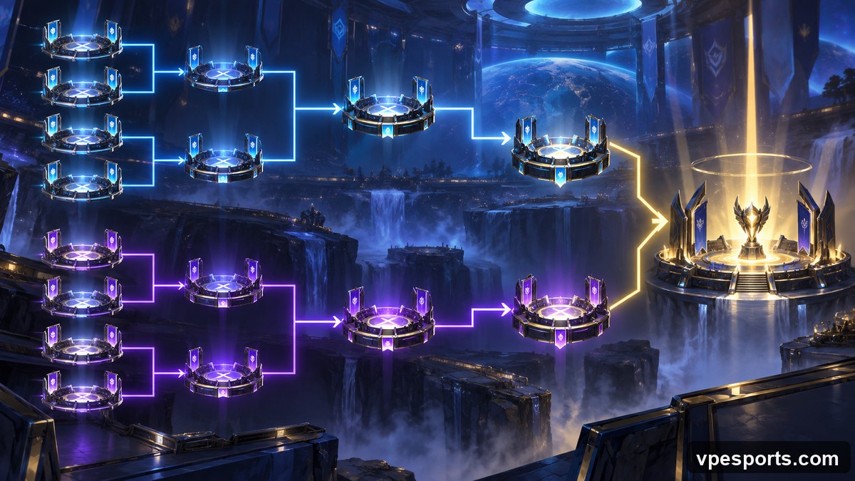 Konseptuell illustrasjon av en esports-bracket med dobbel eliminasjon