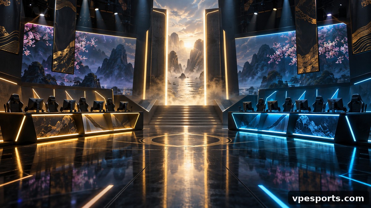 Gen.G GC och Team Falcons Vega lower-final redaktionell esports-scenillustration
