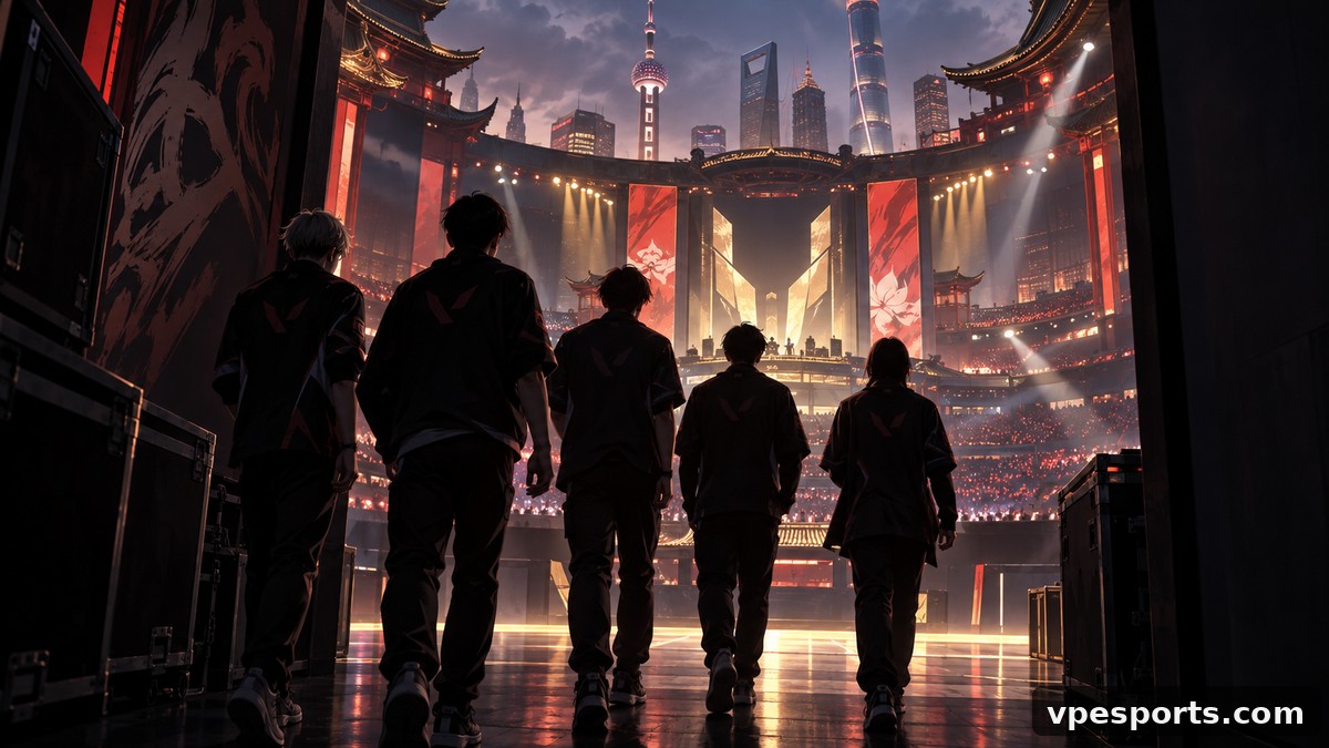 Konzeptionelle Illustration eines Teams beim Betreten der Shanghai-Bühne