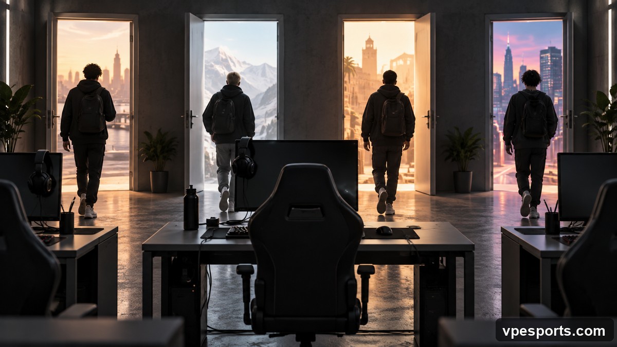 Conceptual illustration of released Valorant players pursuing separate future opportunities