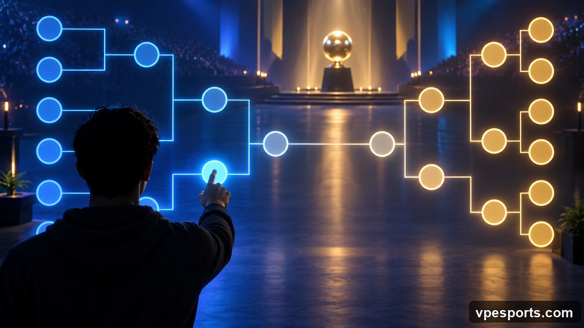A viewer selects outcomes on an abstract playoff bracket