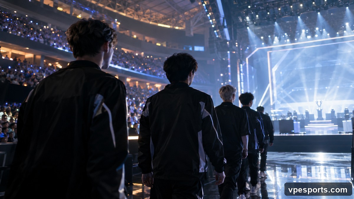 To esports-hold går ind i en arena til en championship playoff-serie