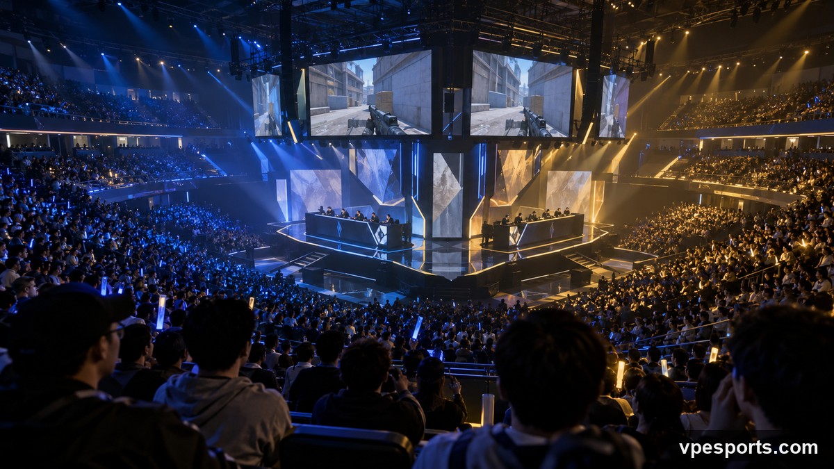 Fans ser en VALORANT-mesterskabskamp i en arena
