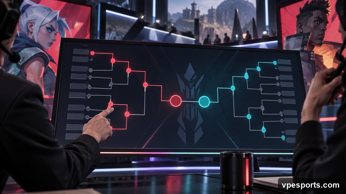 En turneringsanalytiker følger overlevelsesveje gennem en VALORANT lower bracket