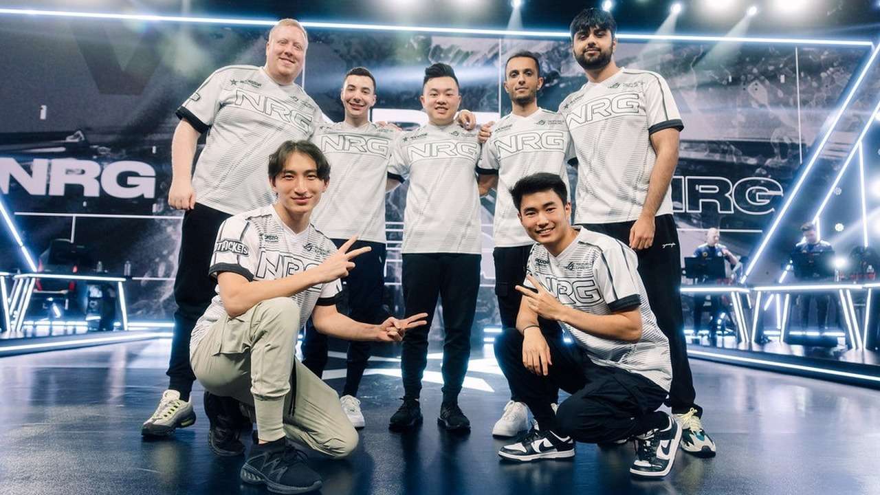 NRG Valorant players pose together on stage