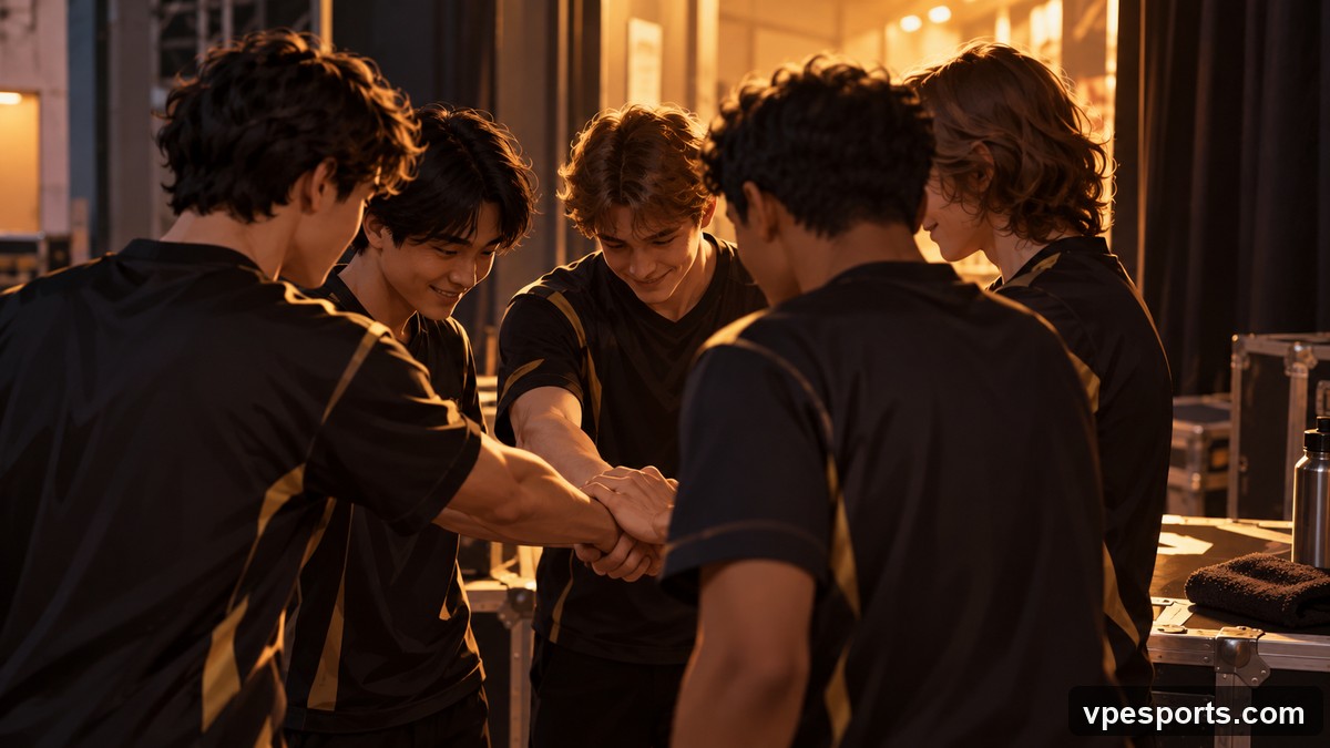 Conceptual image of an esports team celebrating after a tournament final