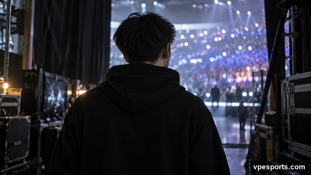 Conceptual image of an esports player calmly preparing backstage